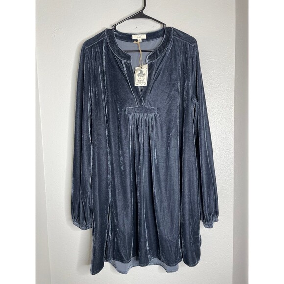 Easel Velvet Tunic Dress M Gray Charcoal Soft Girl Boho Chic Boutique Flowy Long - Picture 1 of 6